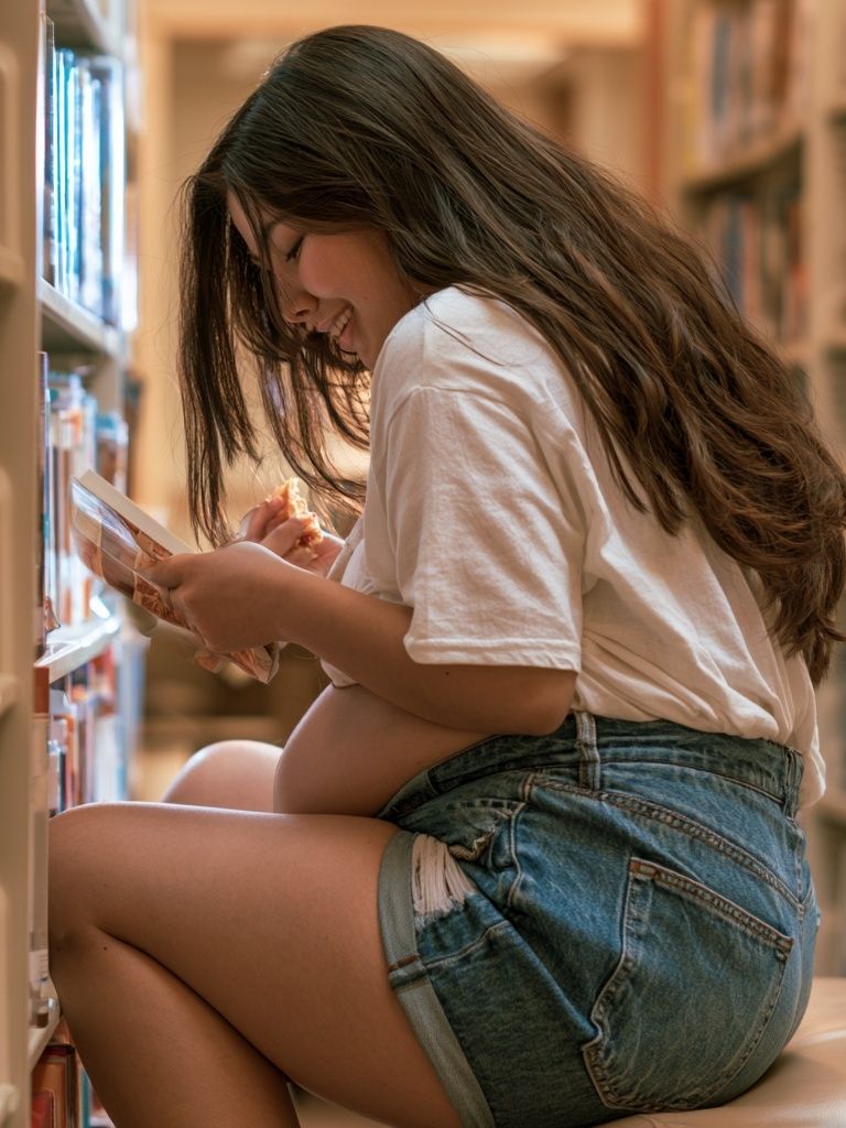 Girl Reading in Library Photography Poster. poster detail