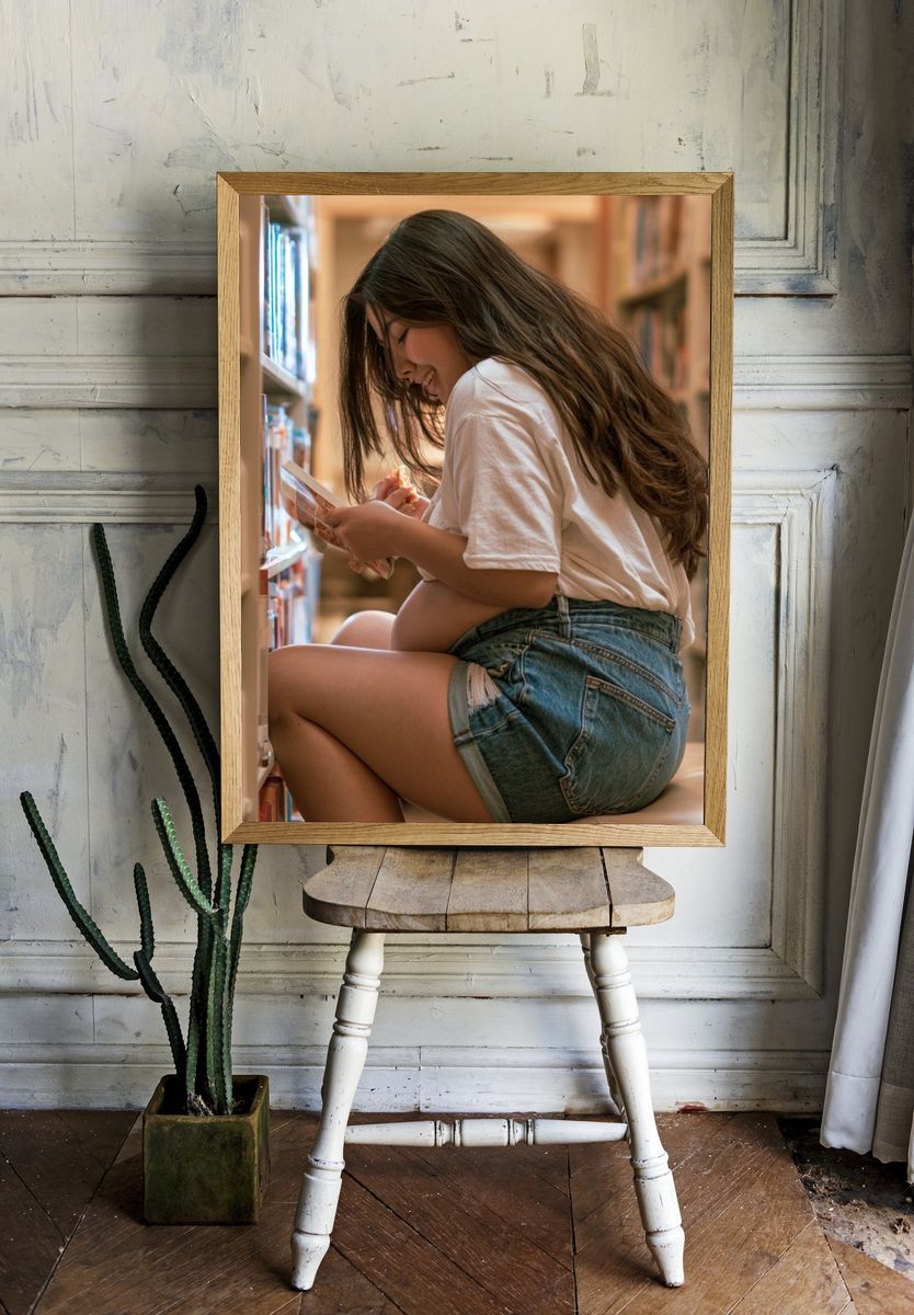 Girl Reading in Library Photography Poster. room preview
