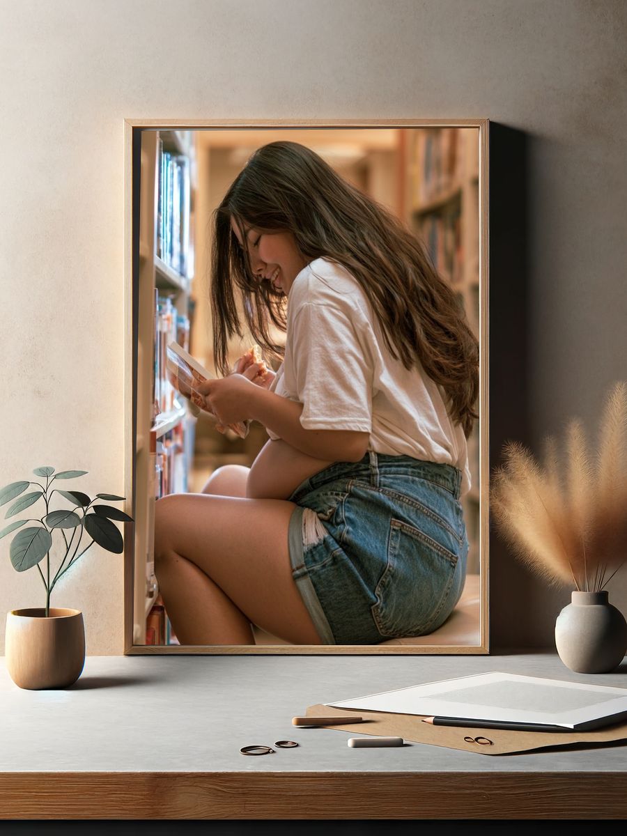 Girl Reading in Library Photography Poster. — room view 2