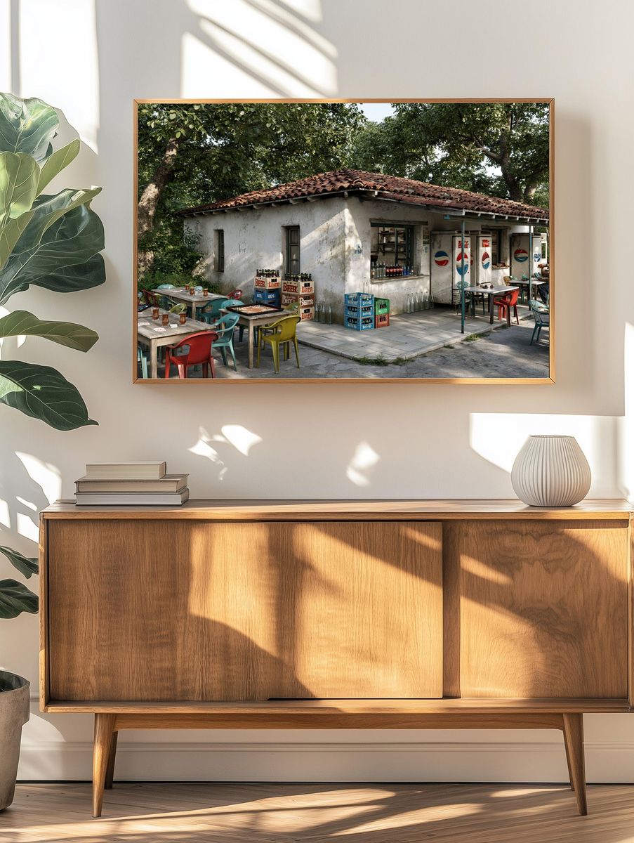 Rustic Outdoor Cafe Photography Poster. — room view 3