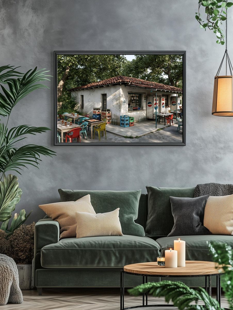 Rustic Outdoor Cafe Photography Poster. — room view 4
