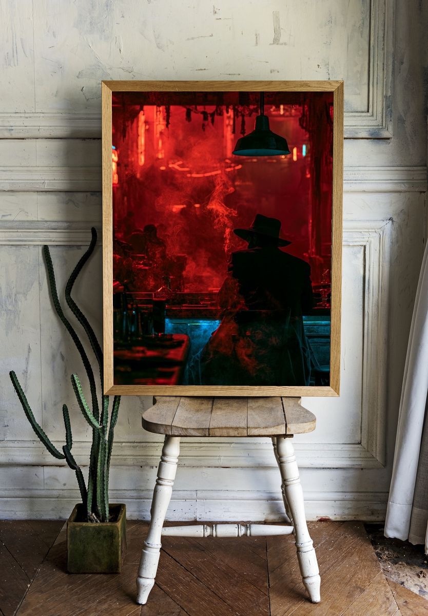 Neon Noir Bar Scene Photography Poster. — room view 1