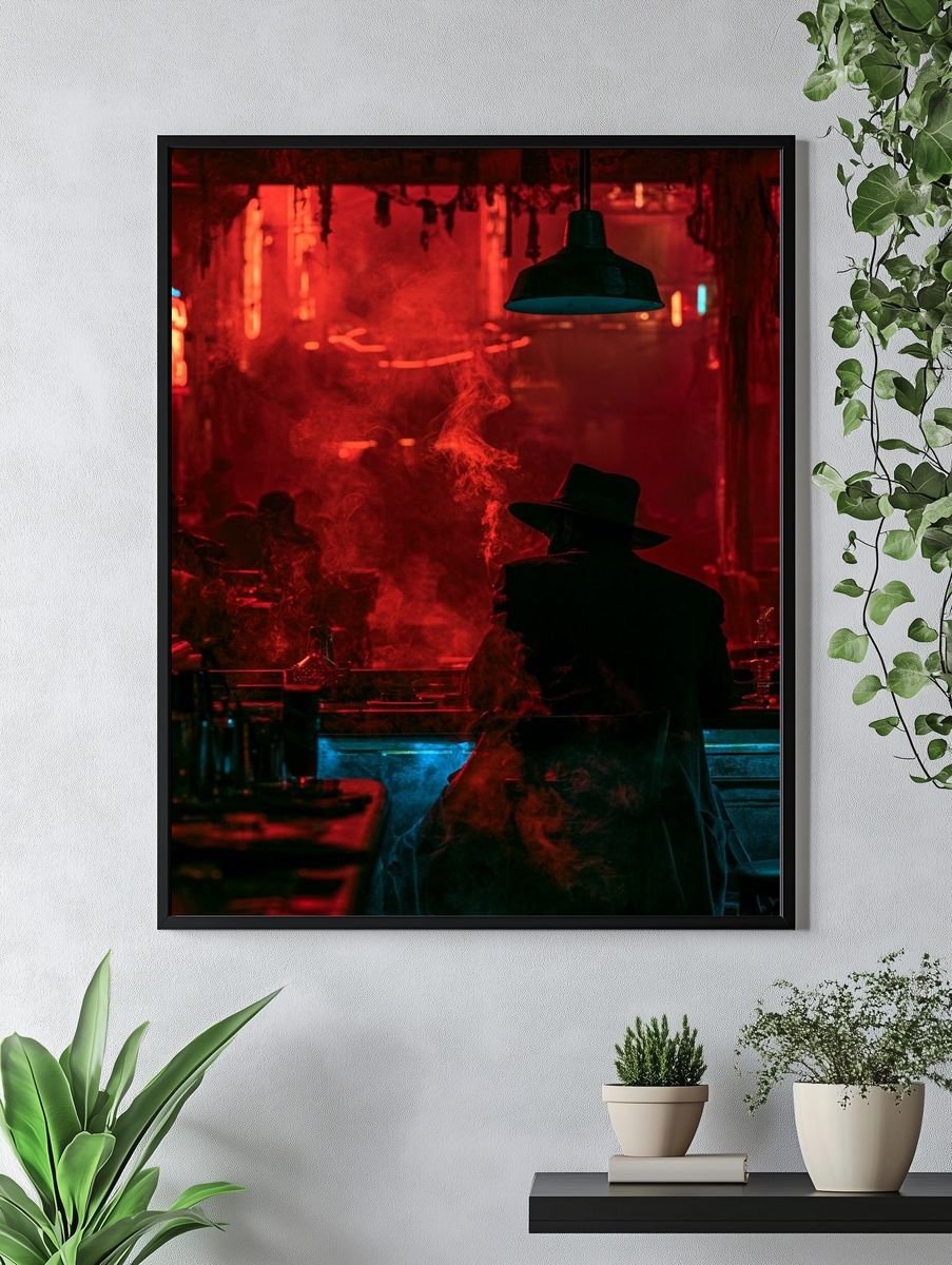 Neon Noir Bar Scene Photography Poster. — room view 4