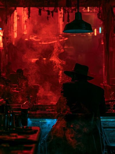 Neon Noir Bar Scene Photography Poster.