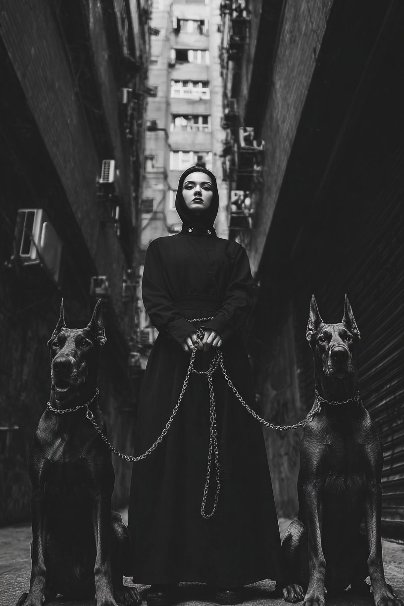 Gothic Woman with Great Danes Poster. poster — photography art