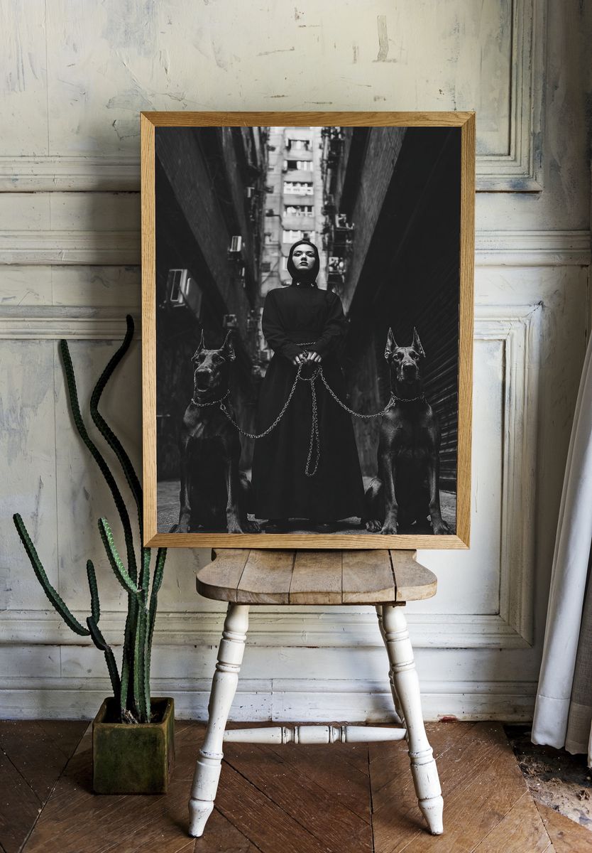 Gothic Woman with Great Danes Poster. room preview