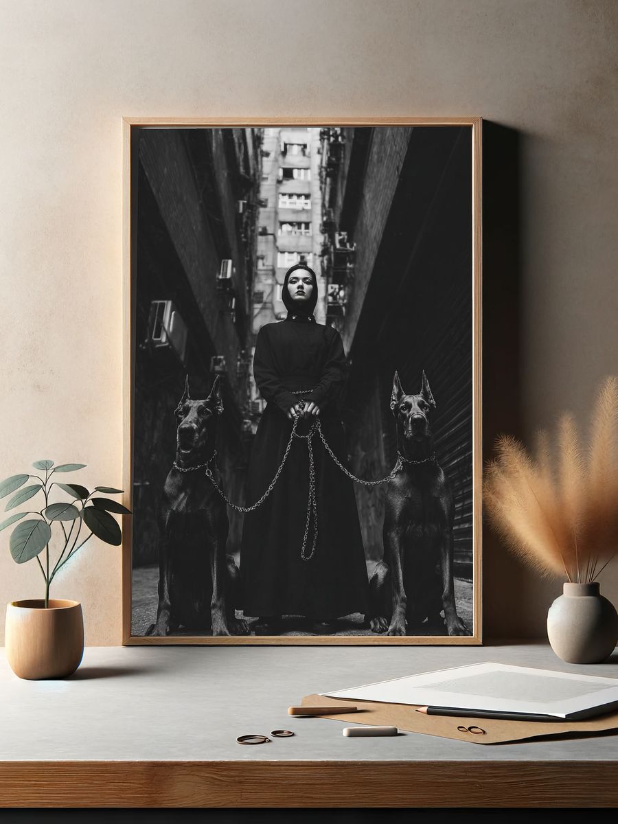 Gothic Woman with Great Danes Poster. — room view 2