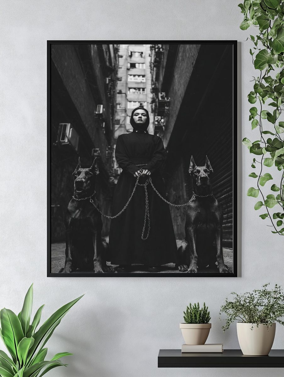 Gothic Woman with Great Danes Poster. — room view 4