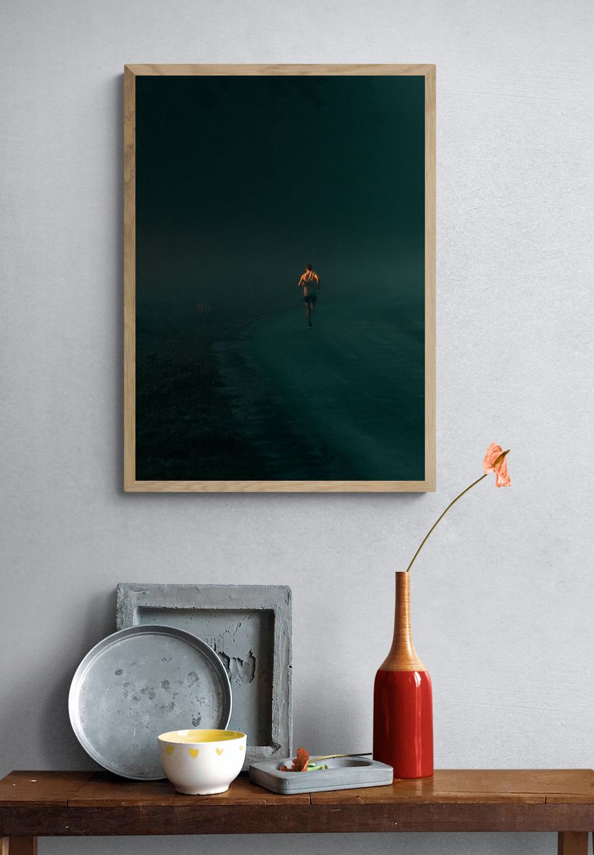 Solitary Runner in the Mist Poster. — room view 3