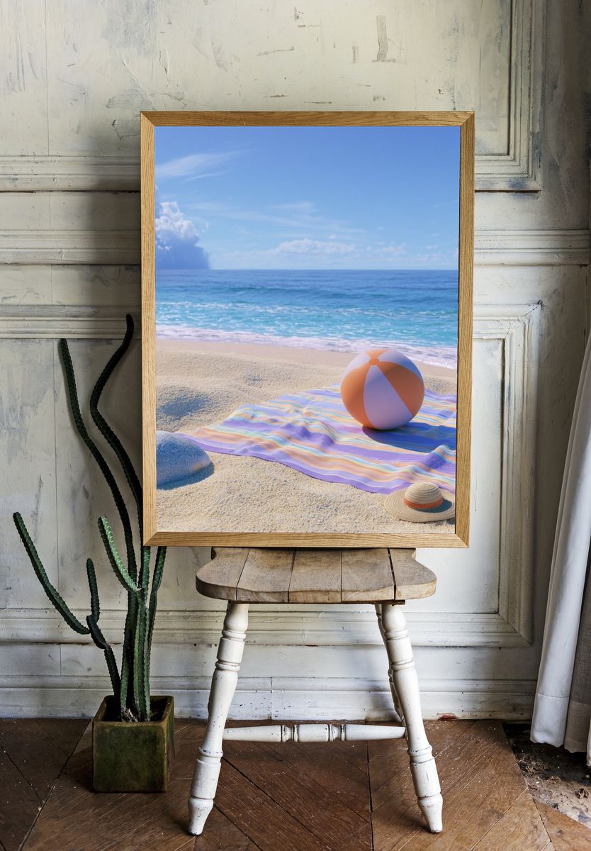 Sunny Beach Ballscape Photography Poster. — room view 1