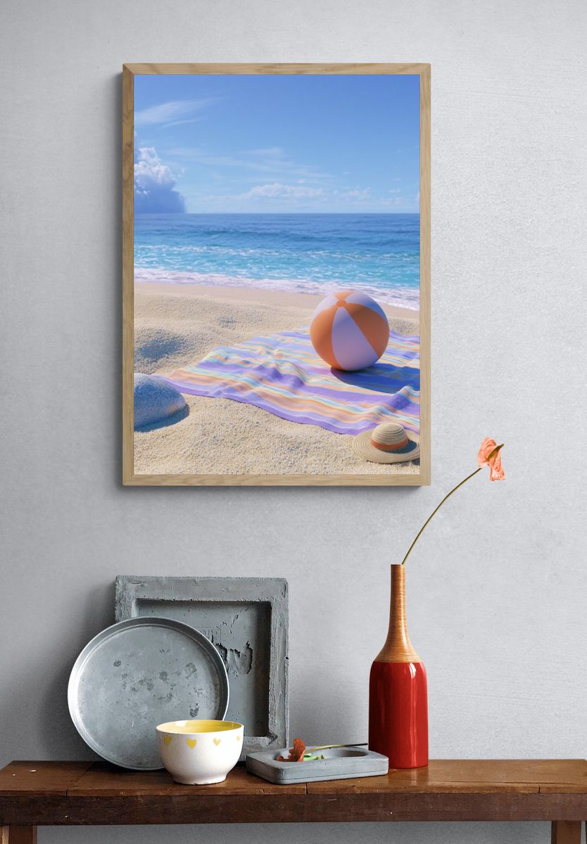 Sunny Beach Ballscape Photography Poster. — room view 3