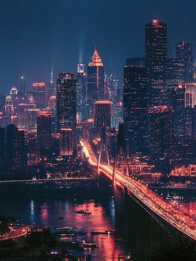 Neon City Skyline Photography Poster.
