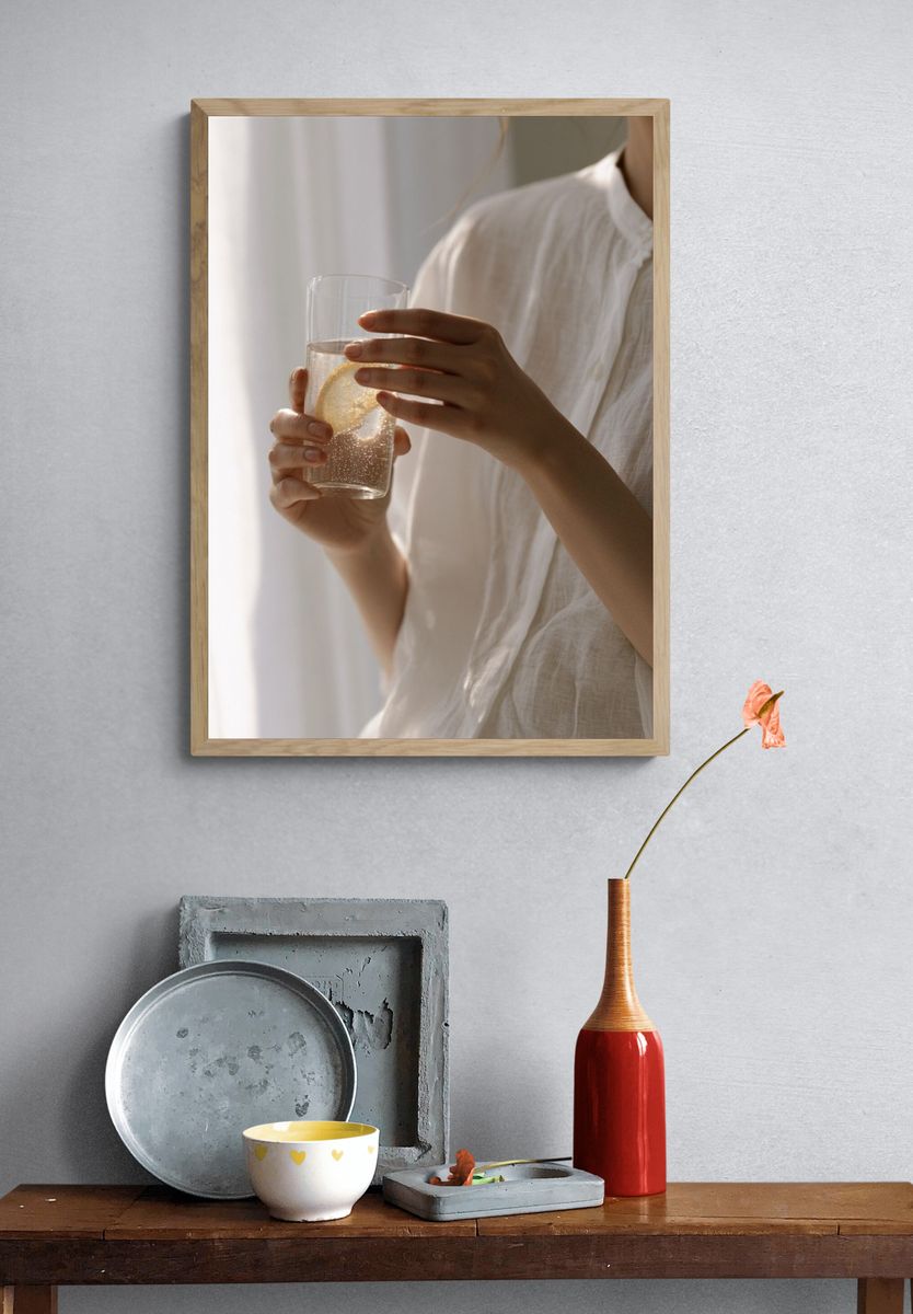 Lemon Water Still Life Photography Poster. — room view 3