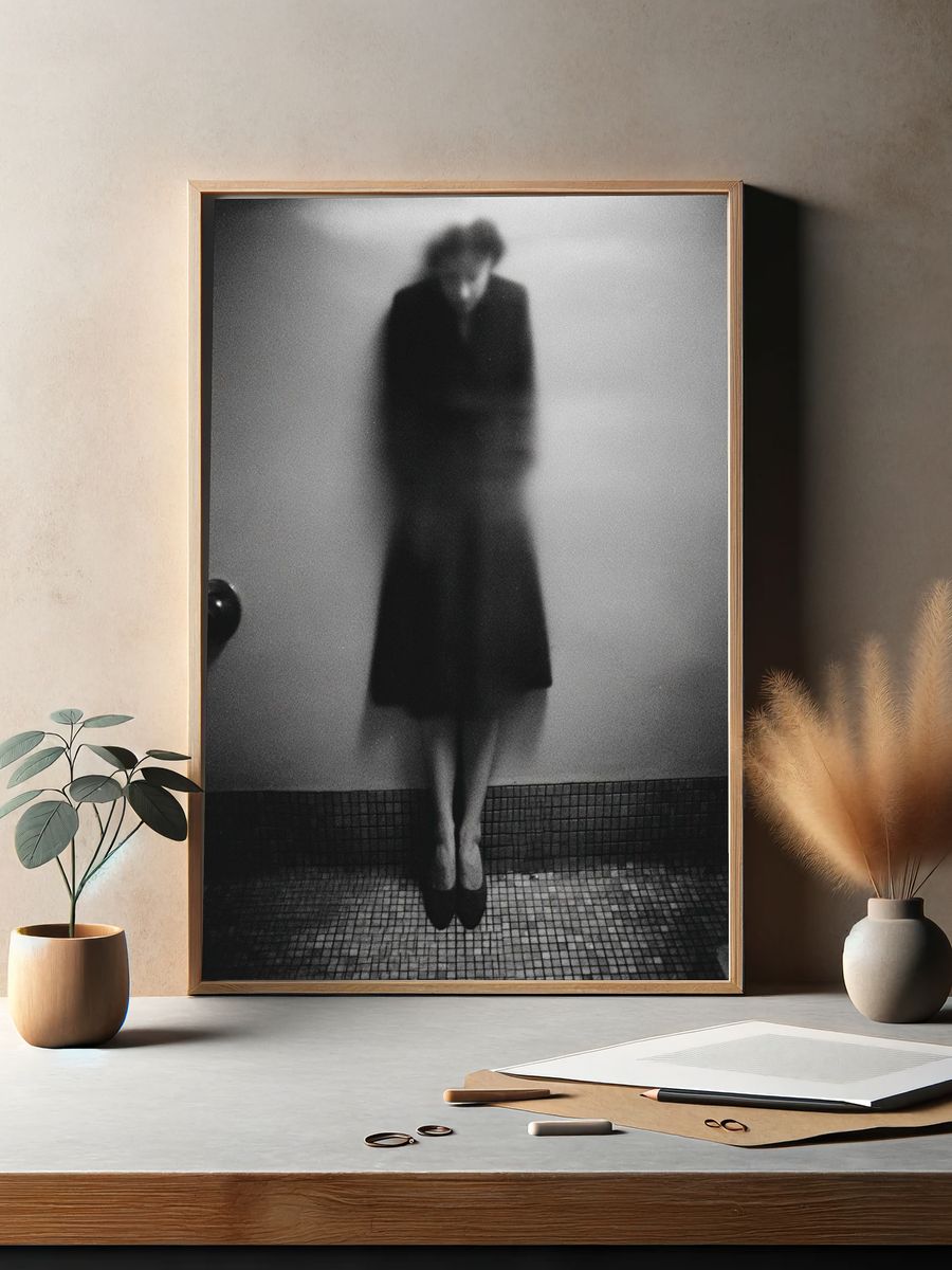 Blurred Figure Black-White Poster. — room view 2