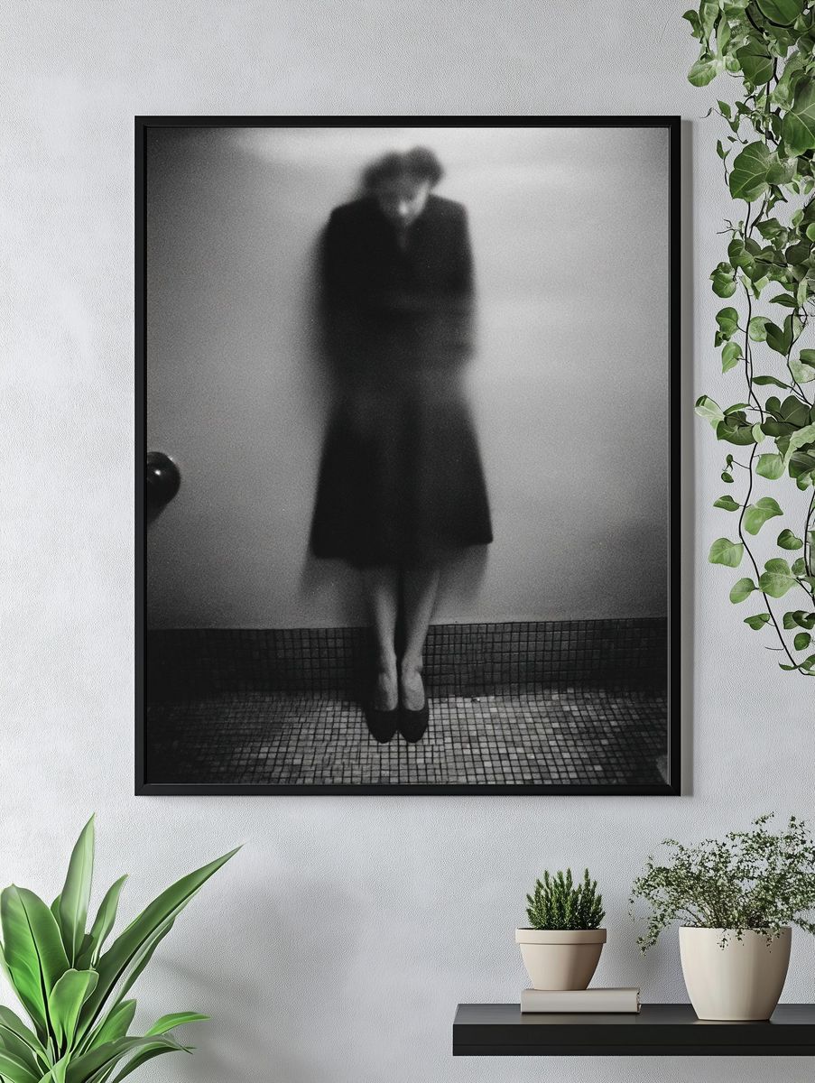 Blurred Figure Black-White Poster. — room view 4