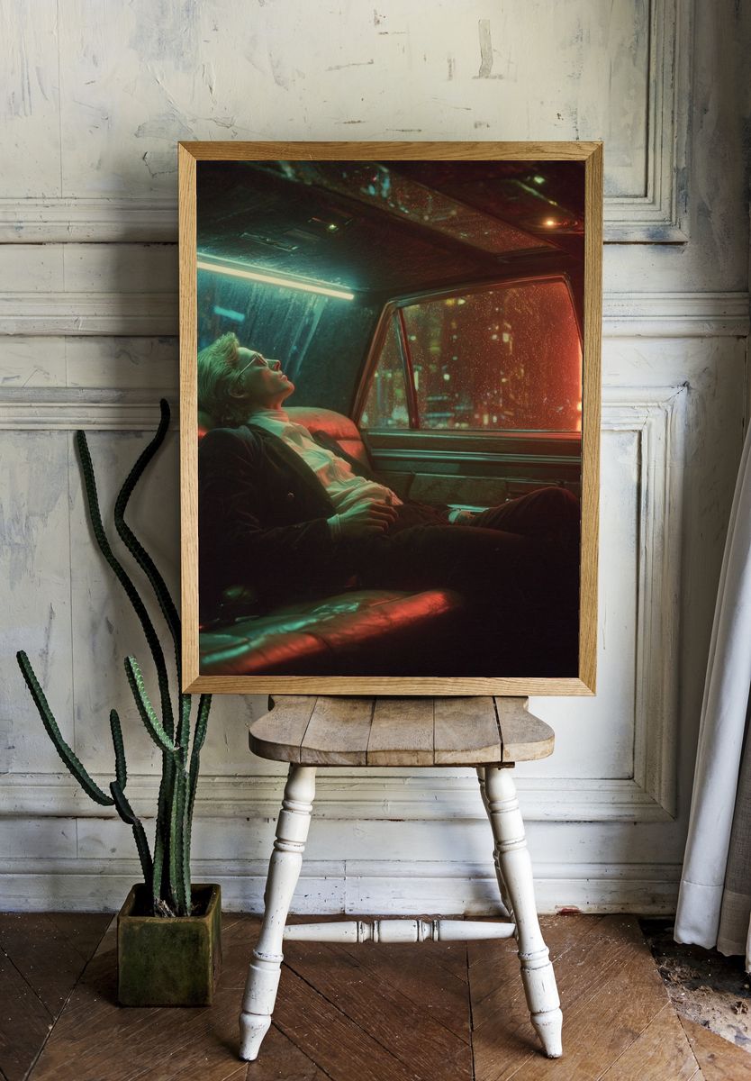 Neon Taxi Dreamscape Photography Poster. — room view 1