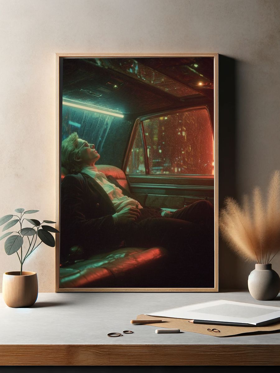 Neon Taxi Dreamscape Photography Poster. — room view 2