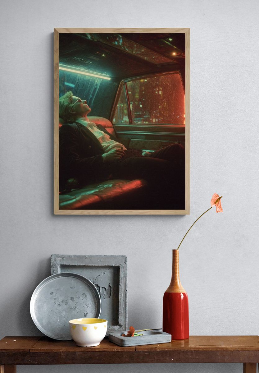 Neon Taxi Dreamscape Photography Poster. — room view 3