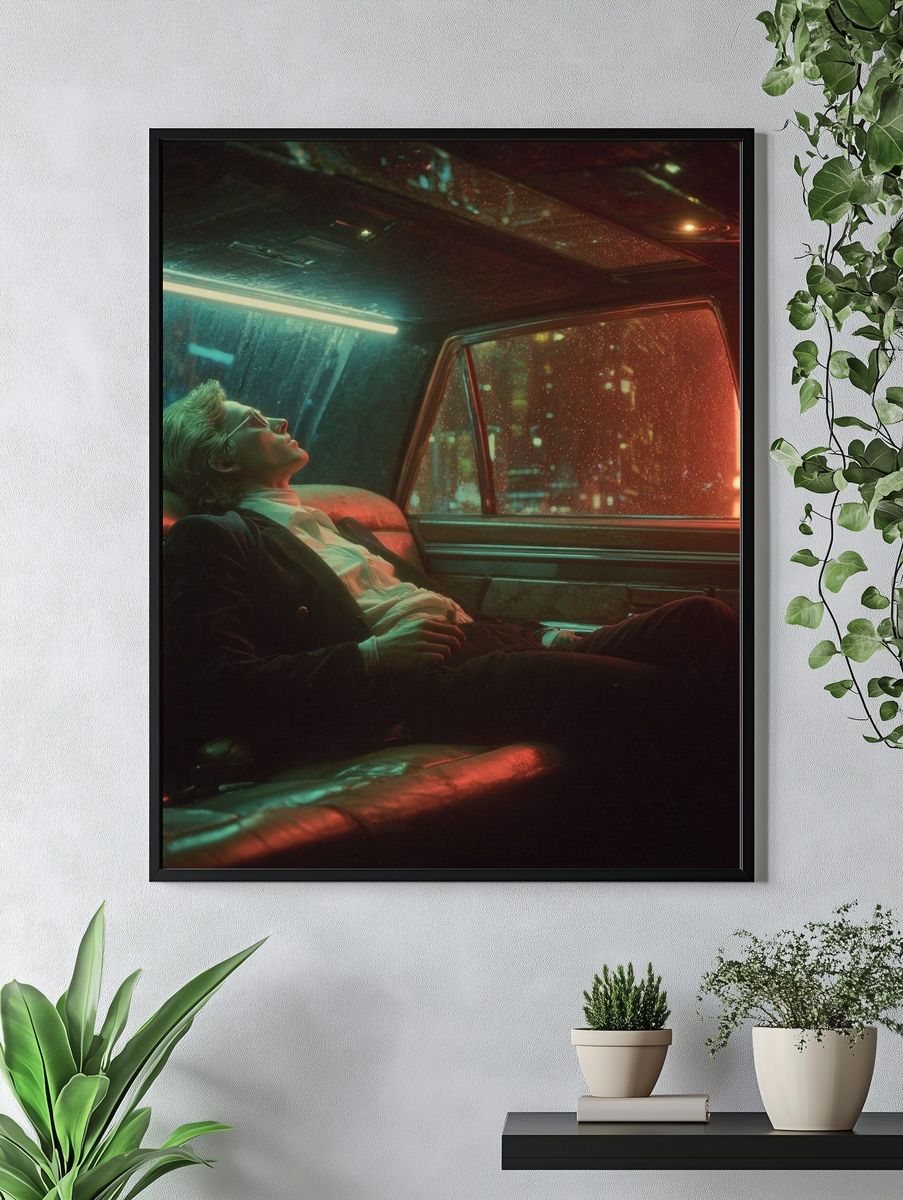 Neon Taxi Dreamscape Photography Poster. — room view 4