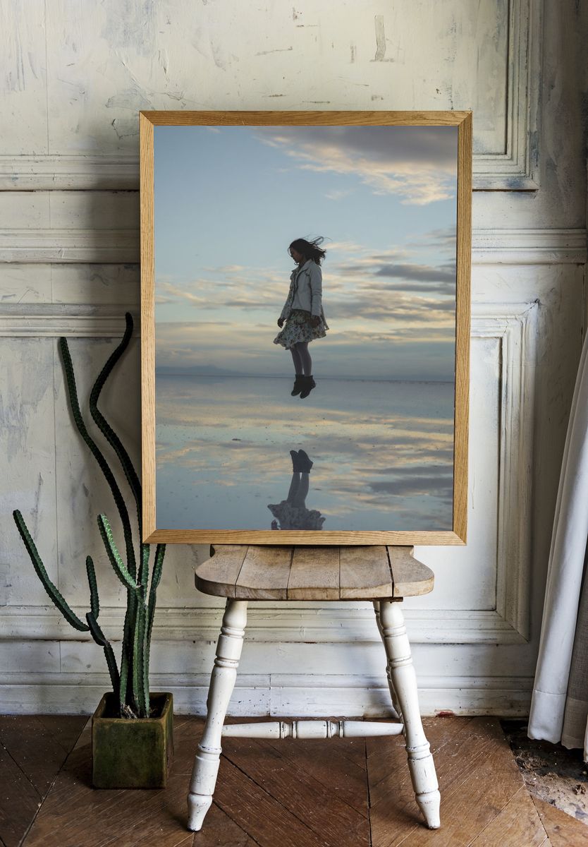Floating Girl at Dusk Photography Poster. room preview