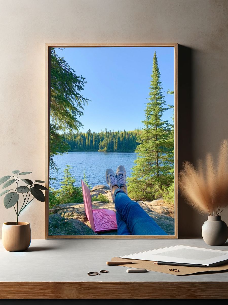 Lakeside Forest Escape Photography Poster. — room view 2