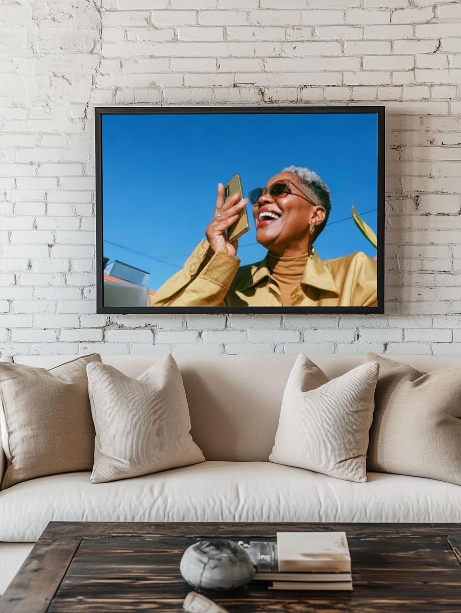 Joyful Woman in Sunlight Photography Poster. room preview