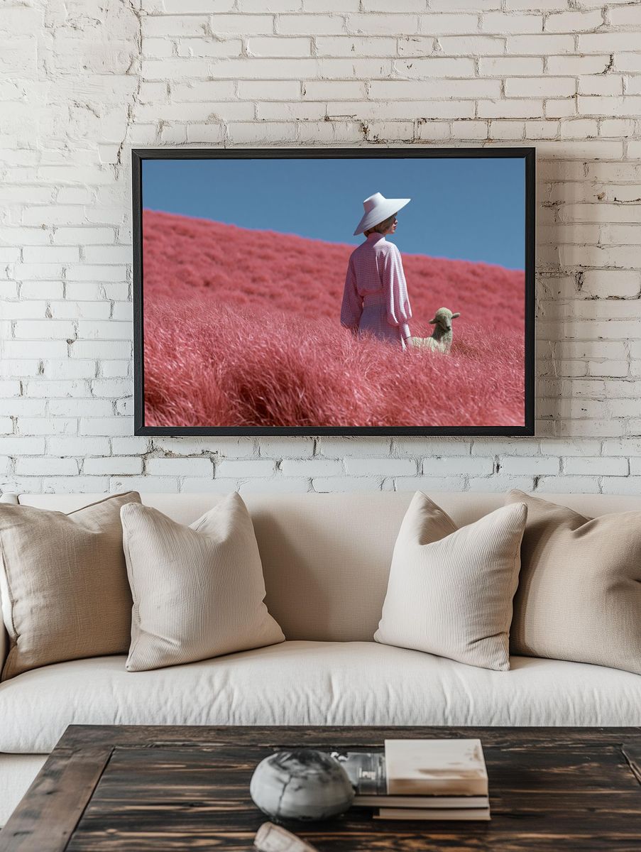 Pink Meadow Portrait Print. — room view 1