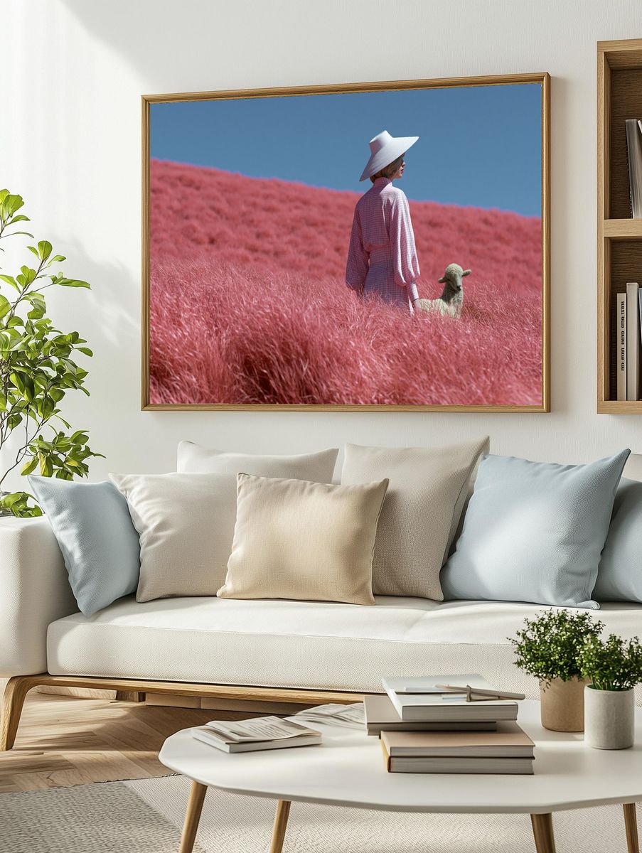 Pink Meadow Portrait Print. — room view 2