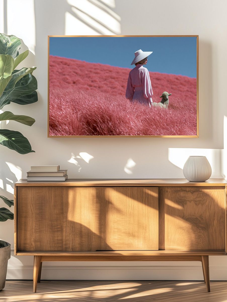 Pink Meadow Portrait Print. — room view 3