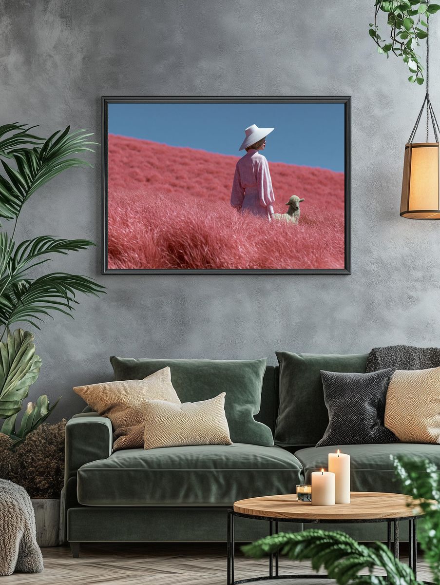 Pink Meadow Portrait Print. — room view 4