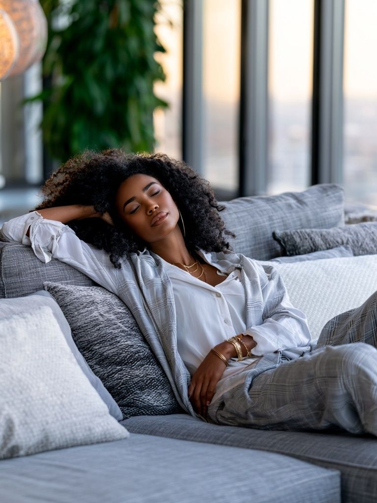 Relaxed Woman on Sofa Photography Poster. poster — photography art