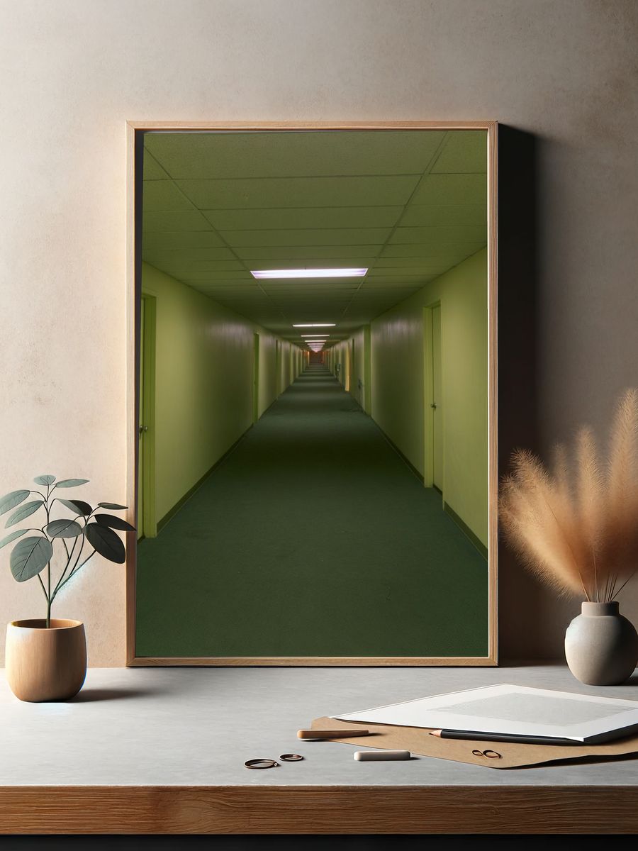 Endless Green Hallway Photography Poster. — room view 2