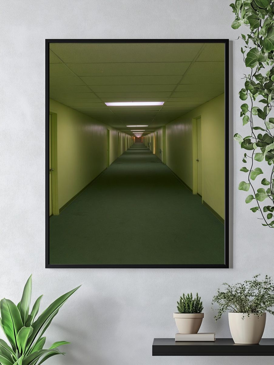 Endless Green Hallway Photography Poster. — room view 4