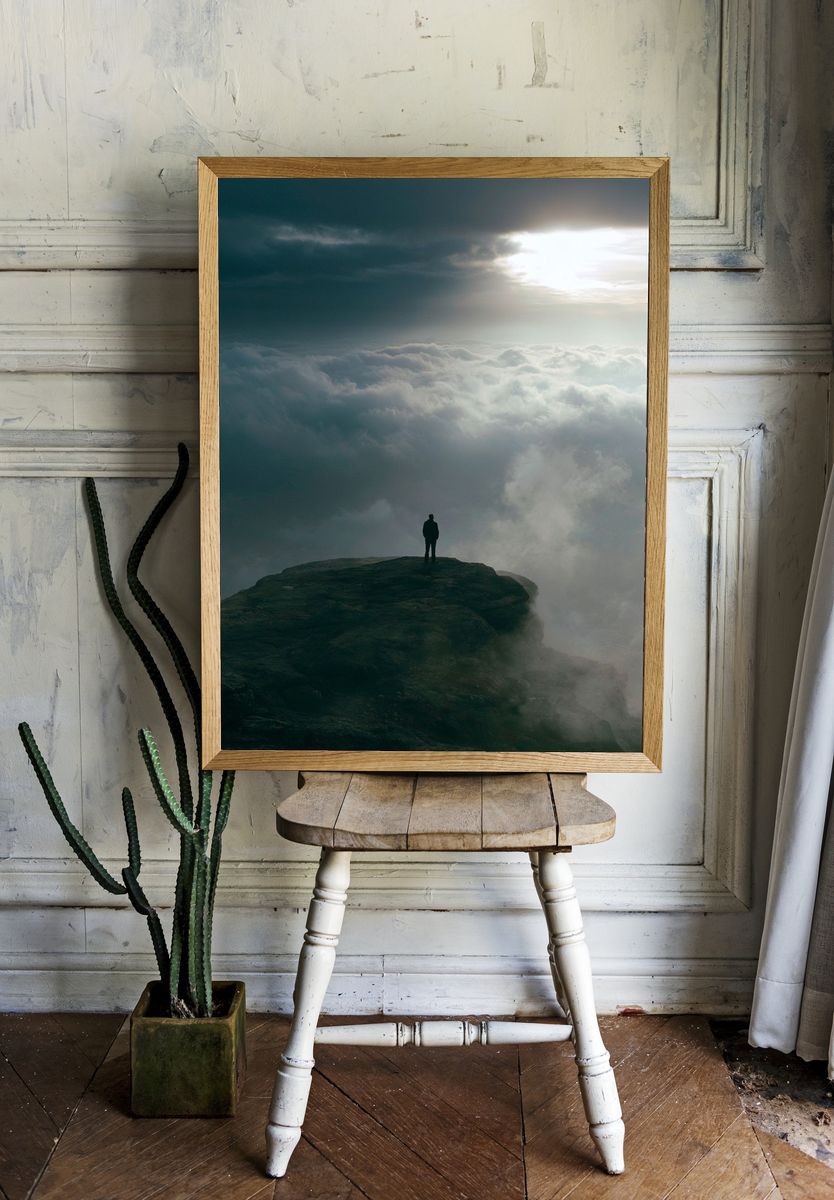 Cliff Above the Clouds Photography Poster. — room view 1