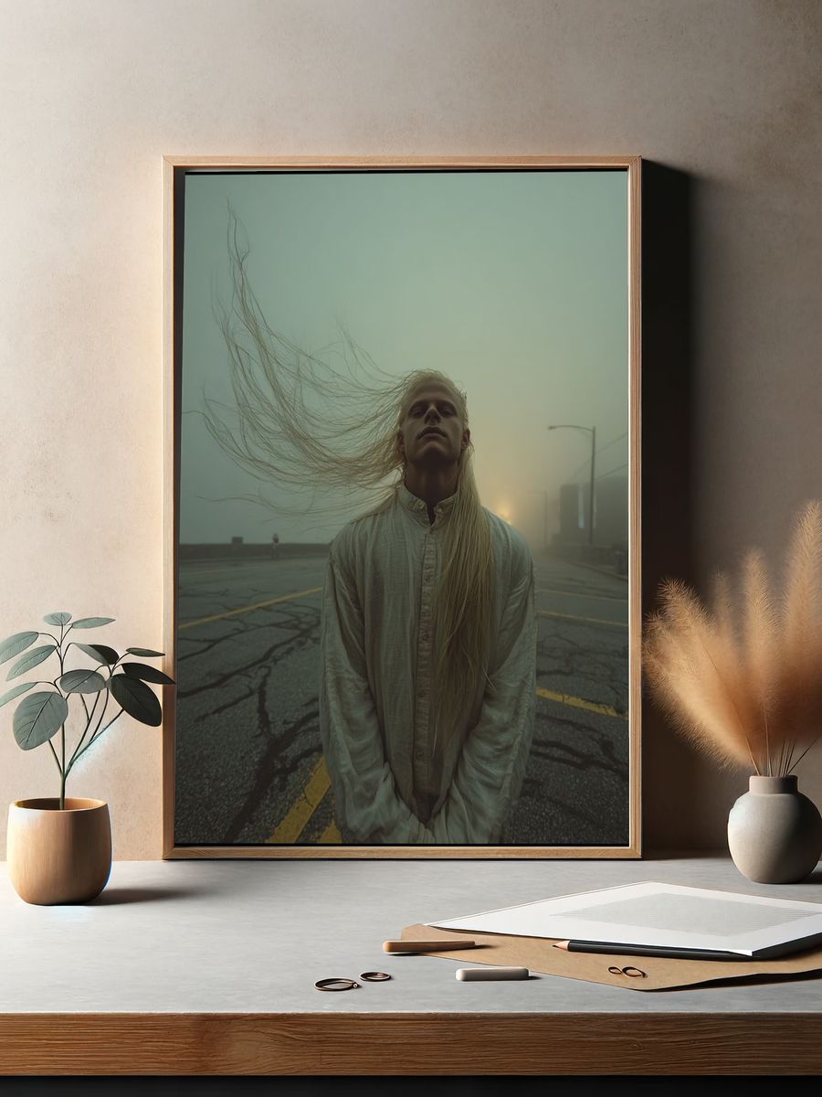 Foggy Road Portrait Photography Poster. — room view 2