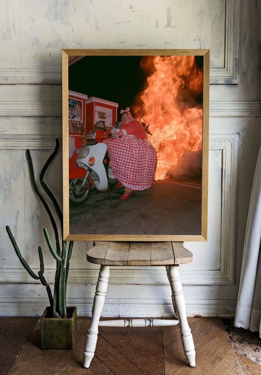 Firelight Scooter Portrait Print. room preview