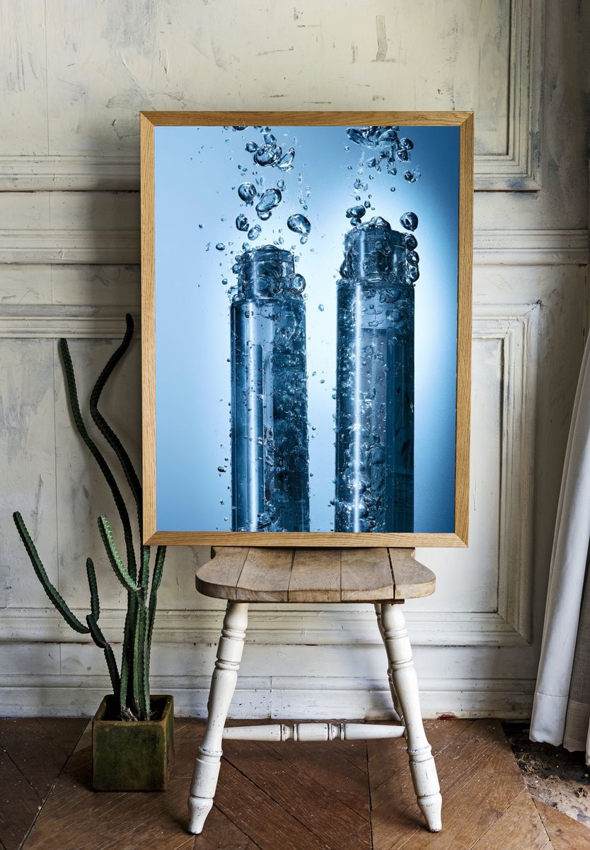 Underwater Bottles Photography Poster. room preview