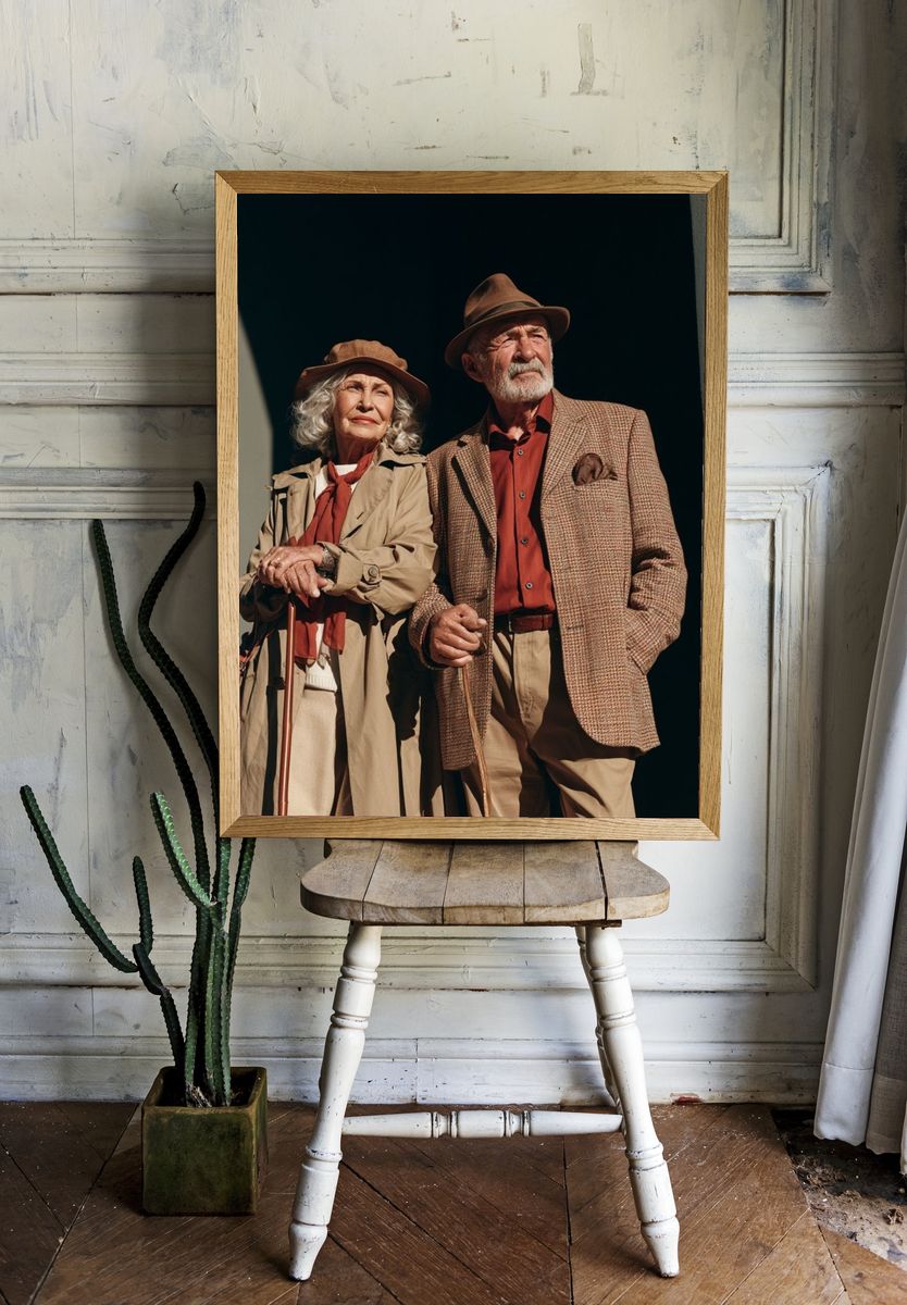 Elegant Elderly Couple Portrait Print. room preview