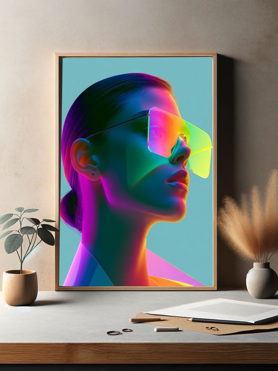 Neon Portrait Fashion Print. — room view 2