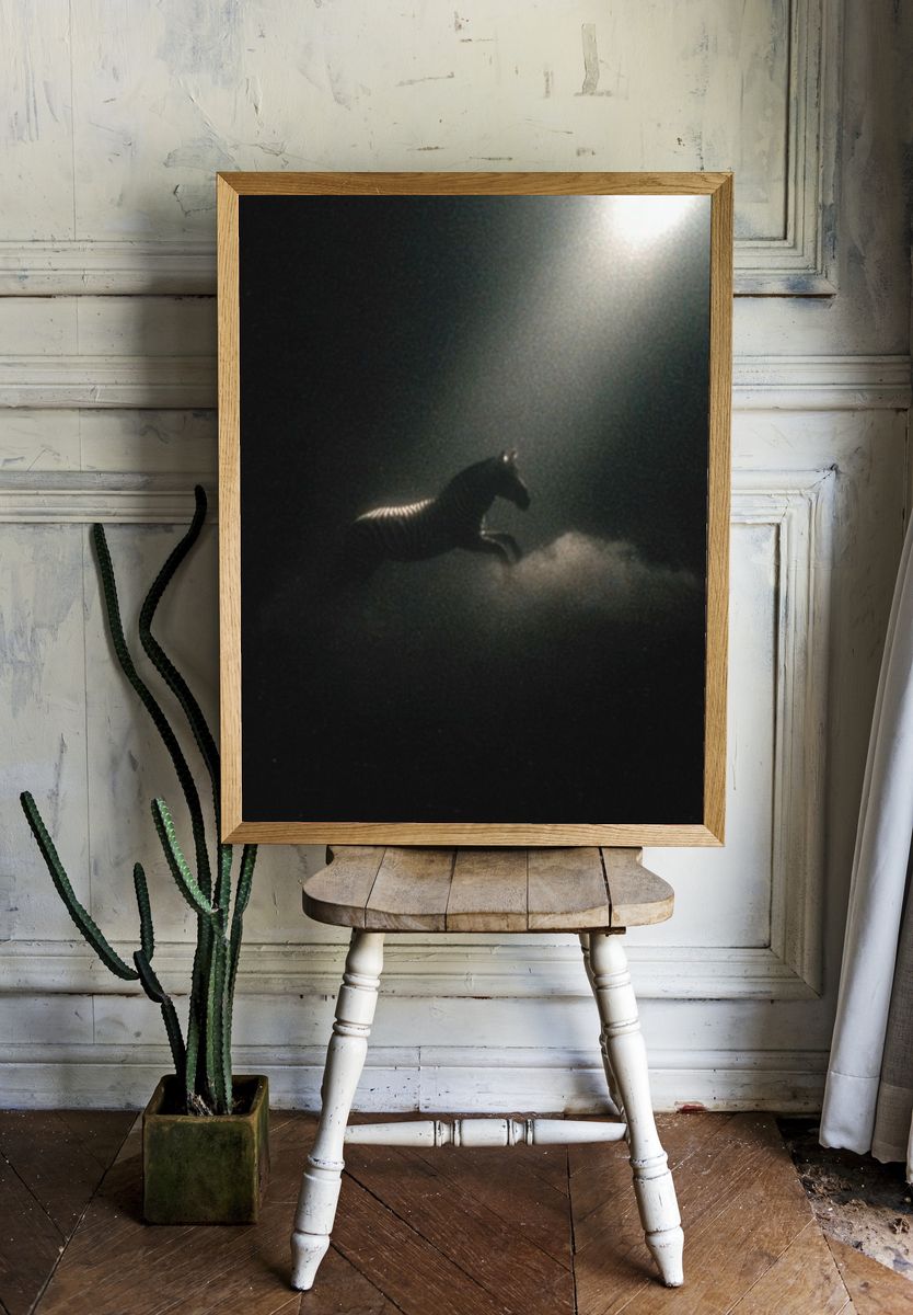 Shadow Horse in Fog Photography Poster. — room view 1