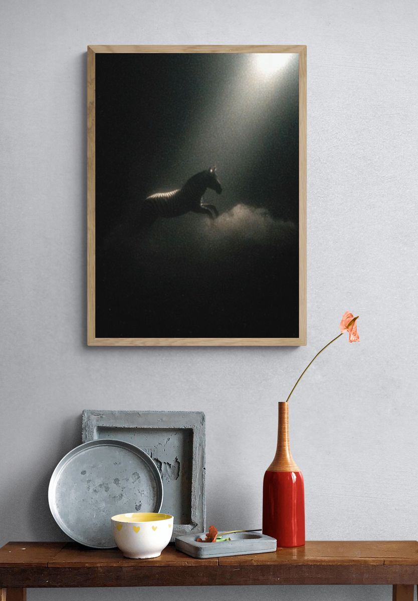 Shadow Horse in Fog Photography Poster. — room view 3