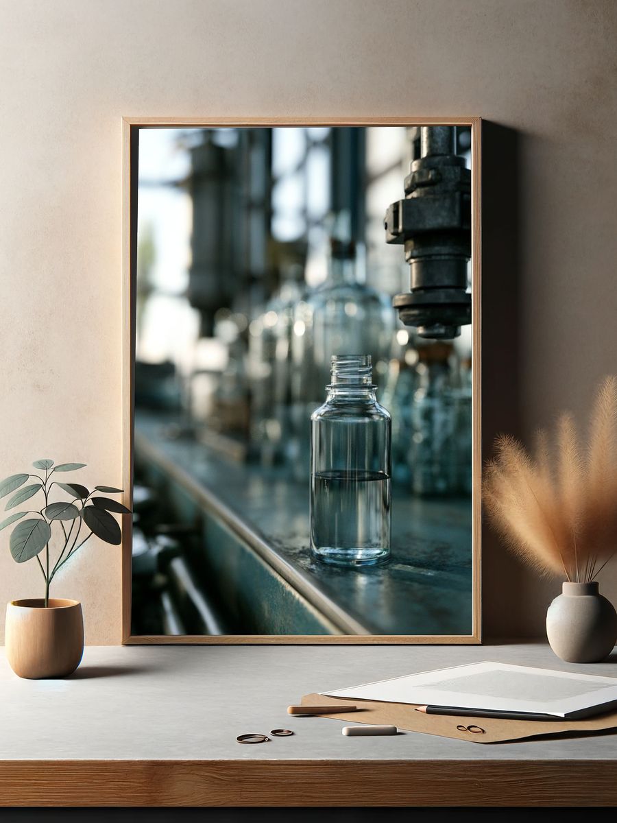 Glass Bottle Factory Photography Poster. — room view 2