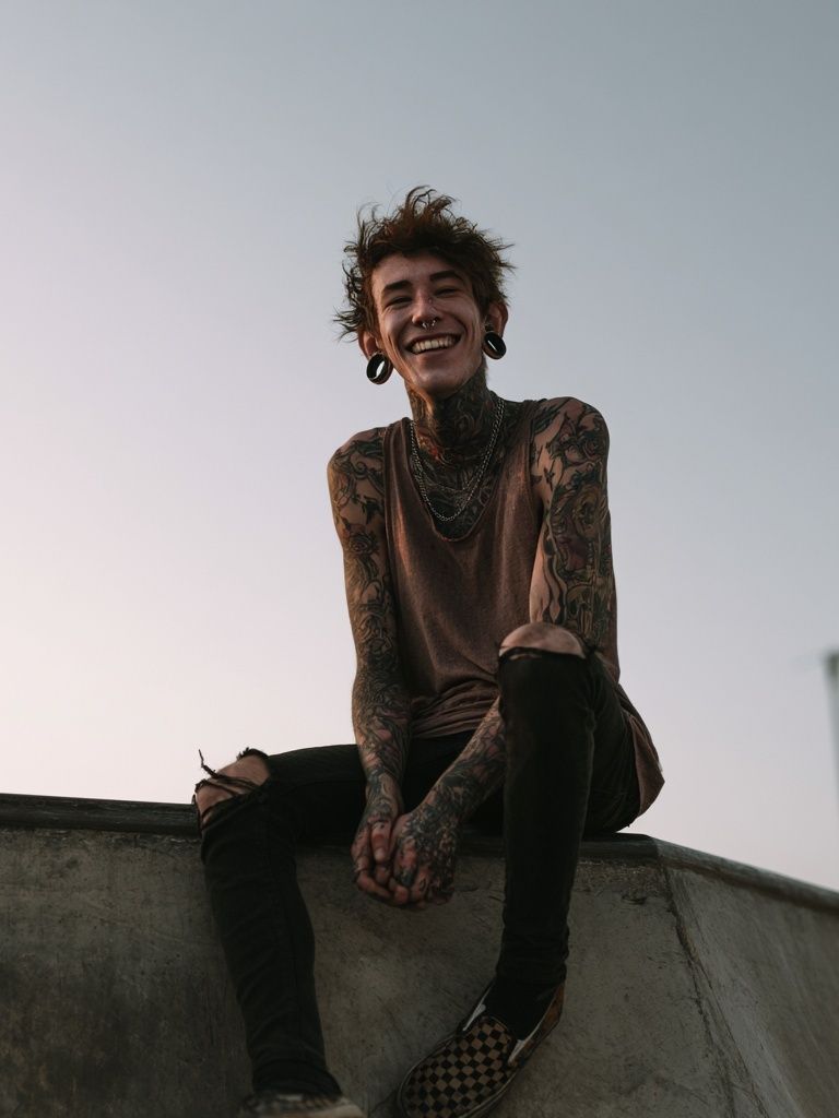 Tattooed Skateboarder Portrait Poster. poster — photography art