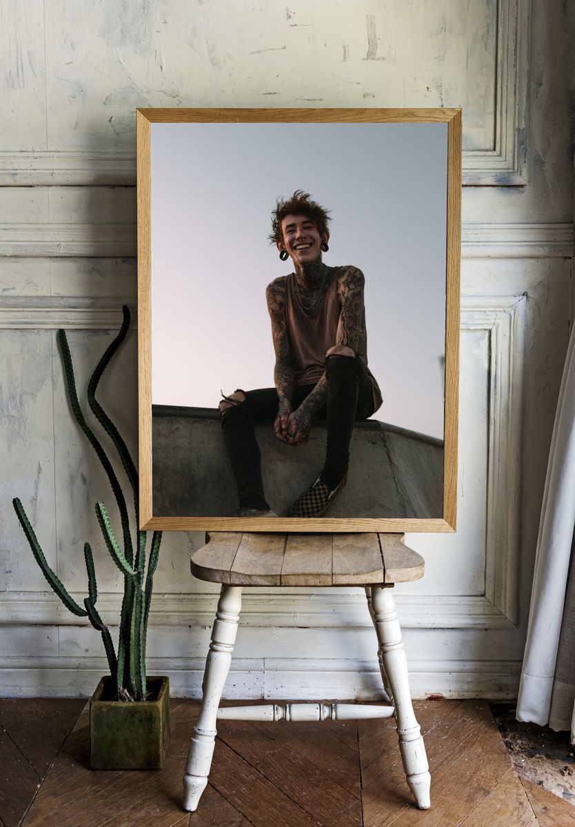 Tattooed Skateboarder Portrait Poster. — room view 1