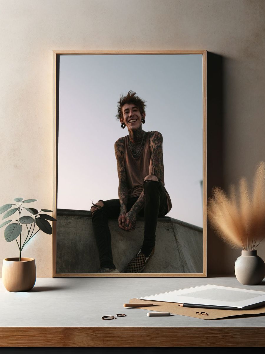 Tattooed Skateboarder Portrait Poster. — room view 2