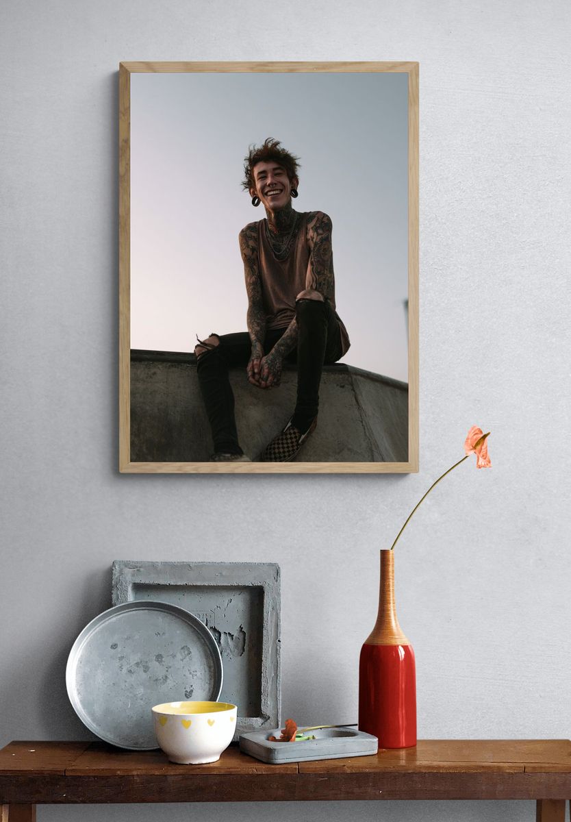 Tattooed Skateboarder Portrait Poster. — room view 3
