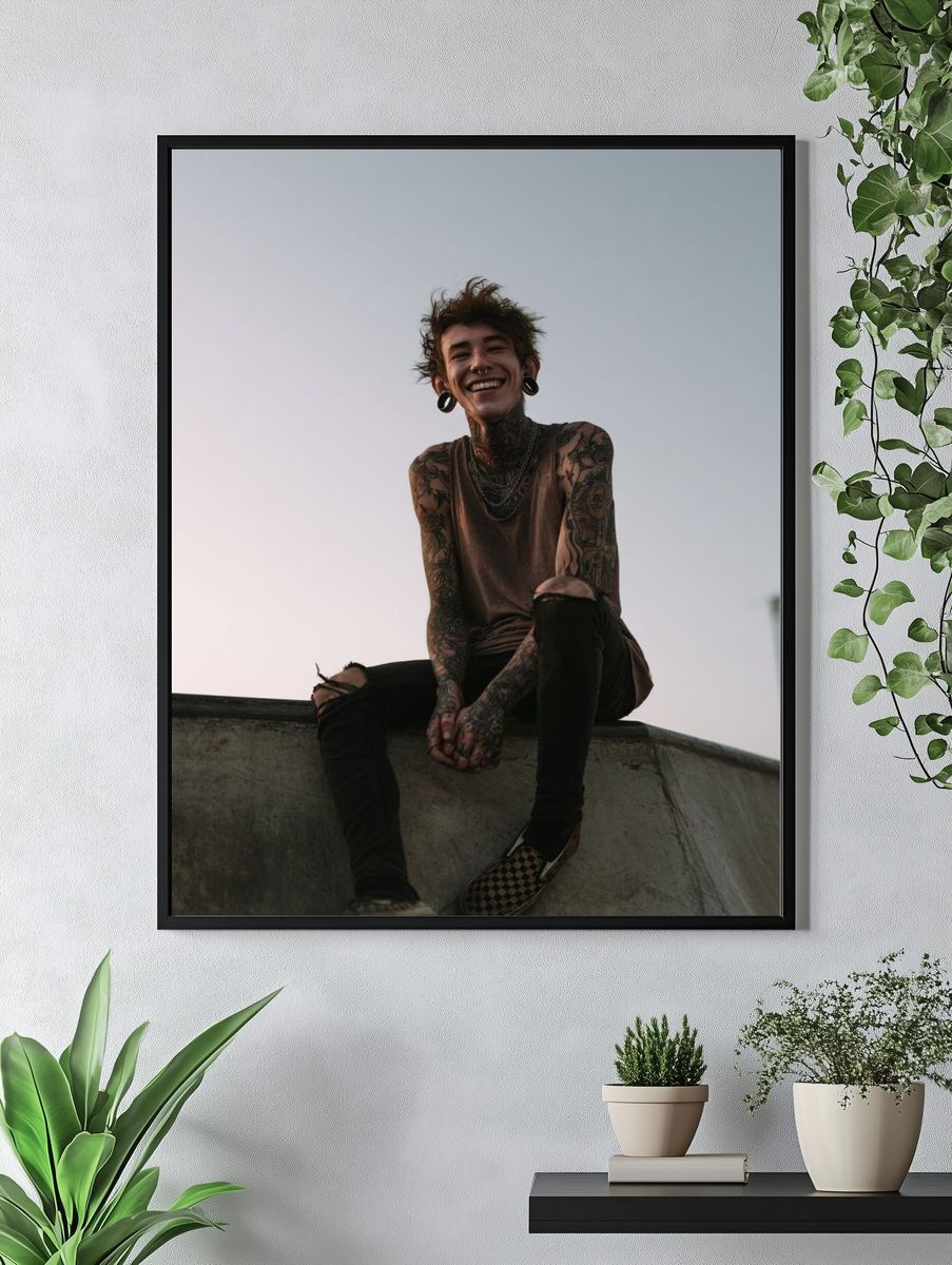 Tattooed Skateboarder Portrait Poster. — room view 4