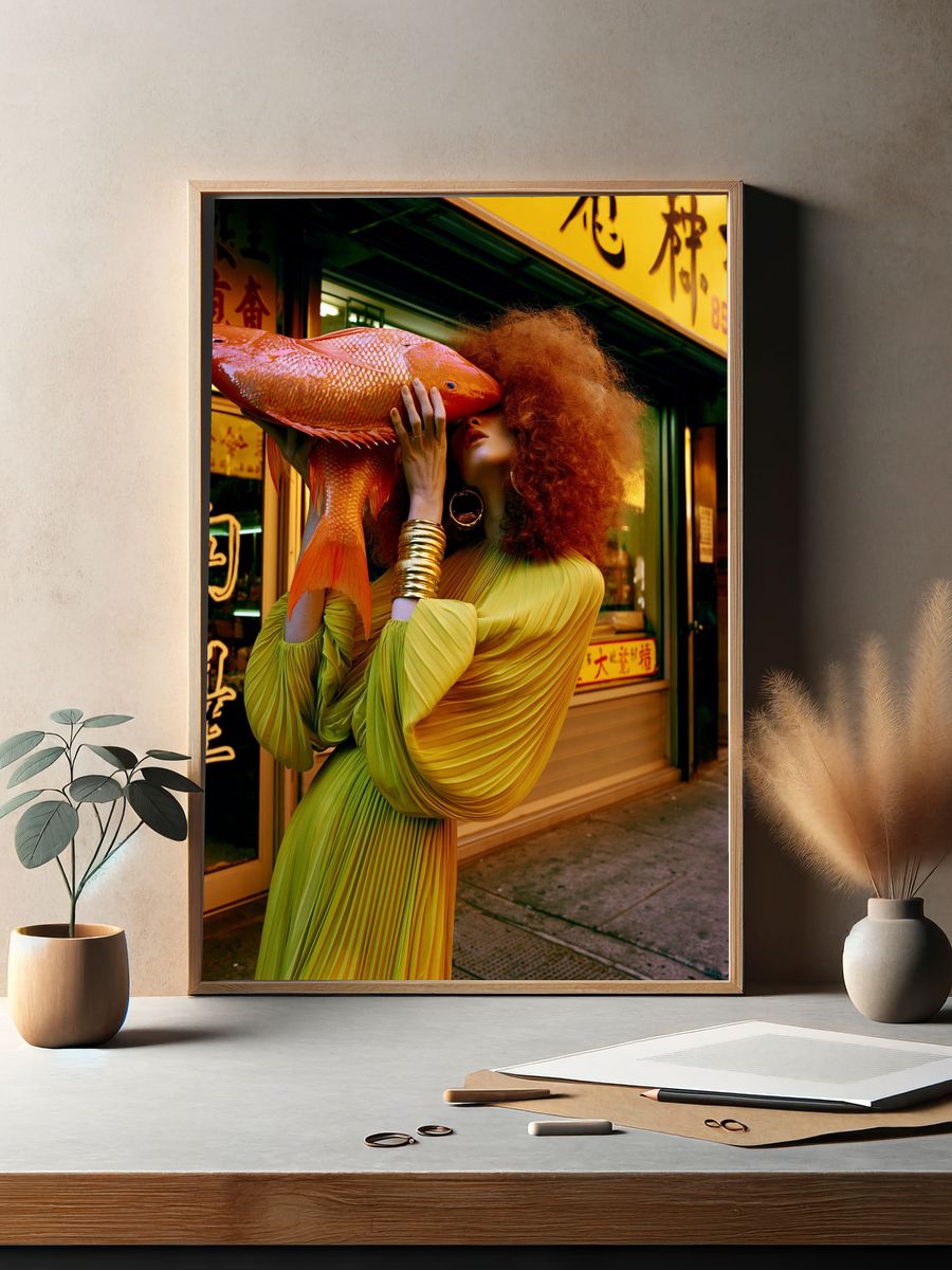 Surreal Fish Portrait Poster. — room view 2