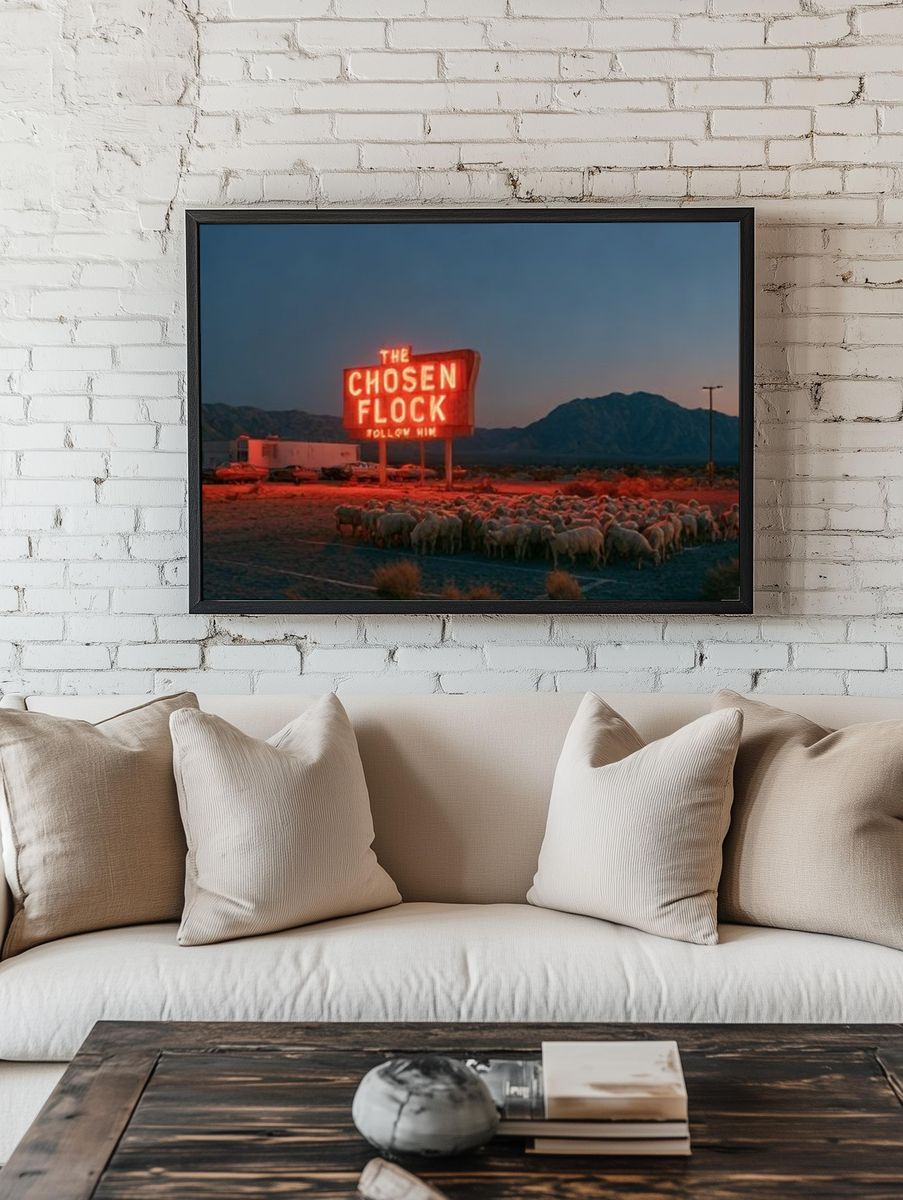 The Chosen Flock Neon Desert Poster. room preview