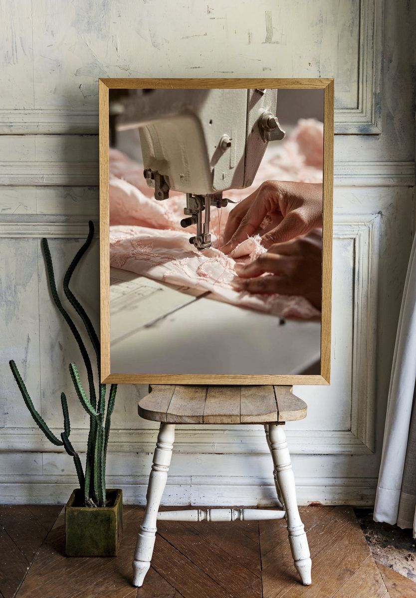 Sewing Machine Hands Photography Poster. — room view 1